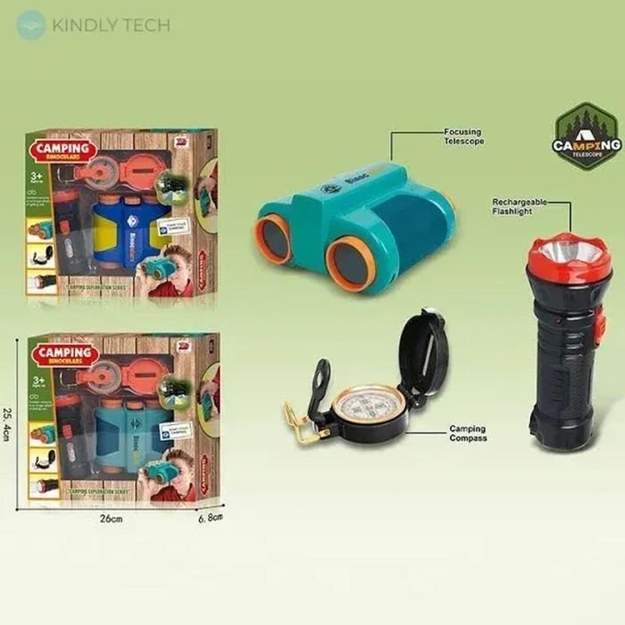 Kids Explorer Camping Set Binoculars with Flashlight and Compass - Image 3