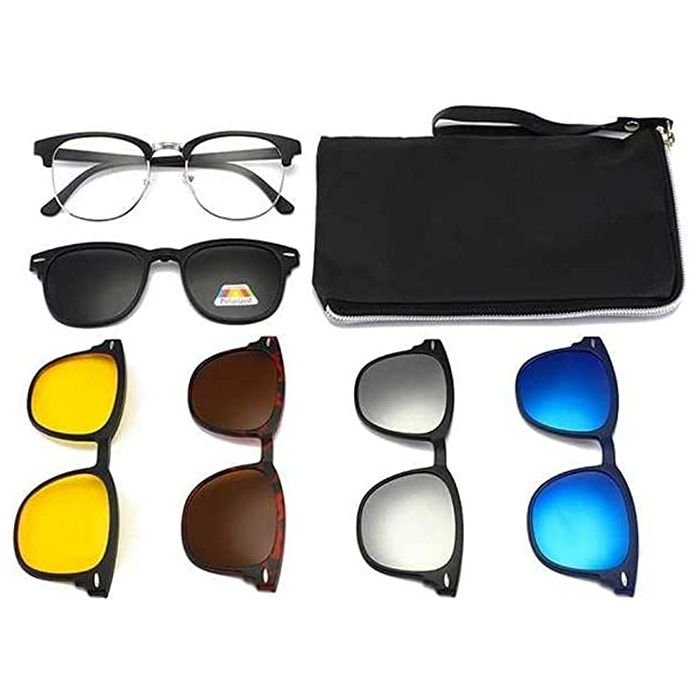 RAY-BAN Glass Frame with 5 Magnetic Polarized sunglasses Lens & Storage Purse