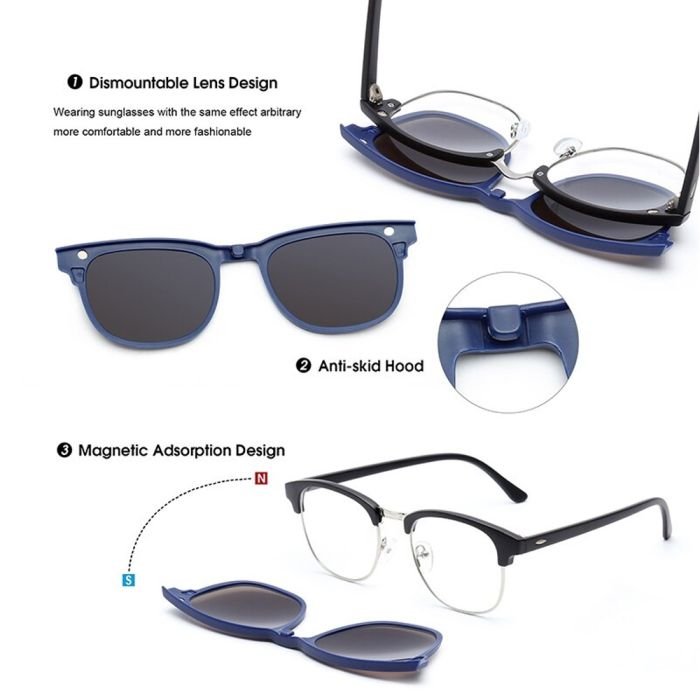 RAY-BAN Glass Frame with 5 Magnetic Polarized sunglasses Lens & Storage Purse - Image 4